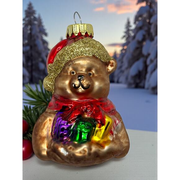 Set of 3 Glass Christmas Ornaments-Santa-Teddy Bear-Candy Cane-Vintage-Holiday - Picture 5 of 6